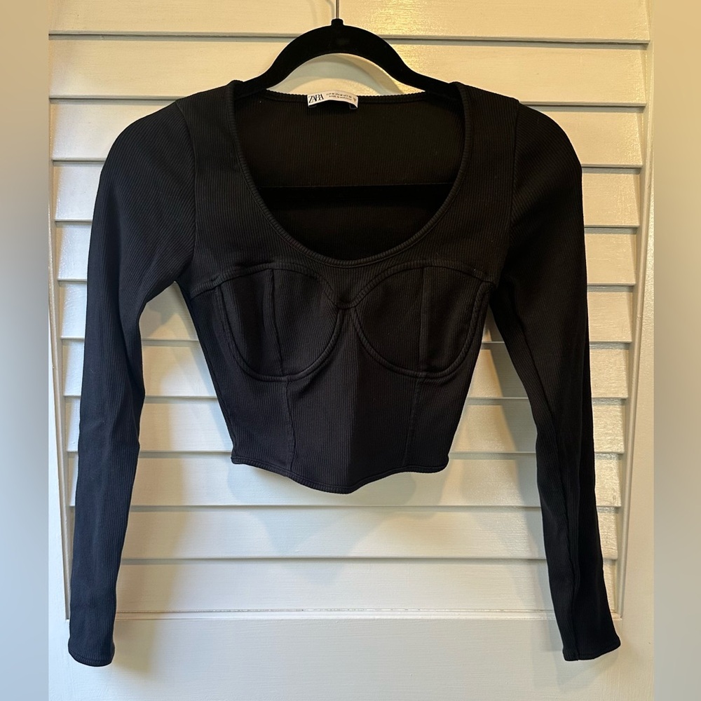 Zara Black Long Sleeve Crop Top